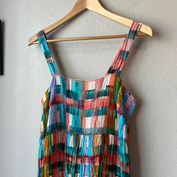 Marie Oliver Petra Multicolor Plaid Sleeveless Square Neck Flounce Midi Dress S - Picture 3 of 9